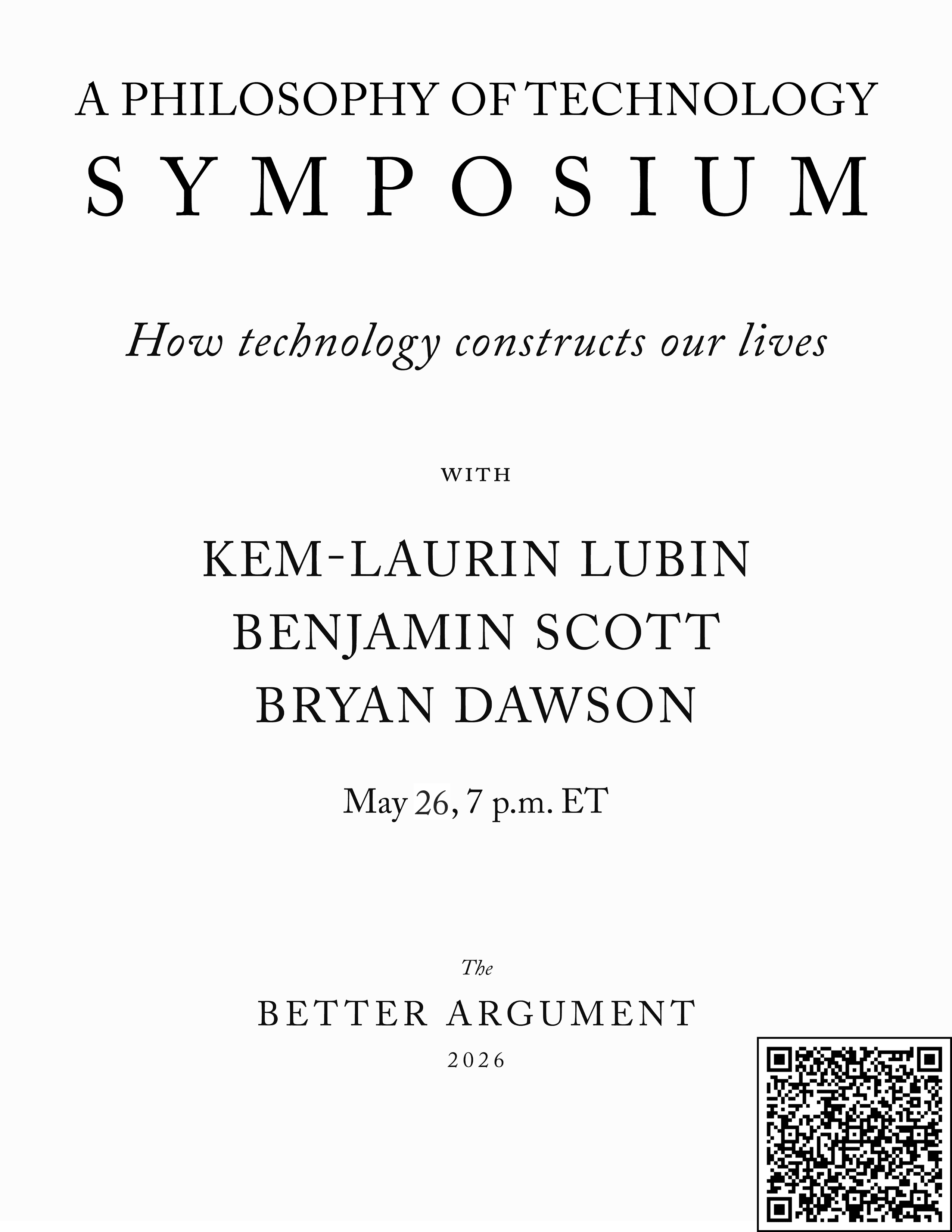 (DATE CHANGED) Philosophy of Technology Symposium – May 27th, 7 p.m. ET